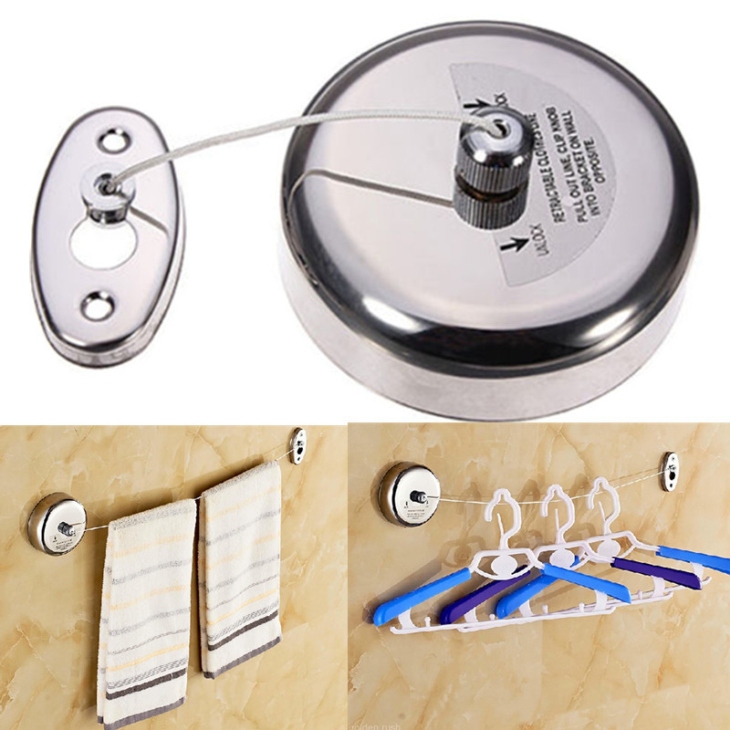 2015 New Arrival Useful 2.5M Silver Retractable Stainless Steel Wall Mounted Non Slip Laundry Dryer Clothes Line Hanger Racks