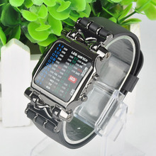 2015 Free shipping Cool 31 Colorful LED Binary Digital Wrist Watch men women Unisex Square Style