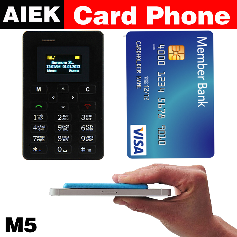 Russian language NEW AIEK M5 Card Cell Phone 4 8mm Ultra Thin Pocket Mini Phone Quad