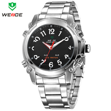 Weide hombres de lujo de múltiples funciones deportes relojes acero lleno de hora Dual LED Digital cuarzo del negocio de moda vestido reloj