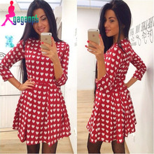2015 New Spring Winter Fashion Dress Sexy Women Dress Party Casual Ladies Clothing Heart Printing Red Blue Free Shipping