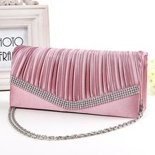 2015 New Ladies Evening Bags Ruched Crystal Women s Clutches With Shoulder Chain Diamonds For Wedding