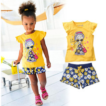 Casual Baby Girls Clothes Set Brand Character Girl’s Tshirt + Short Pants 2015 Kids Summer Clothing Sets Children Suits CF105