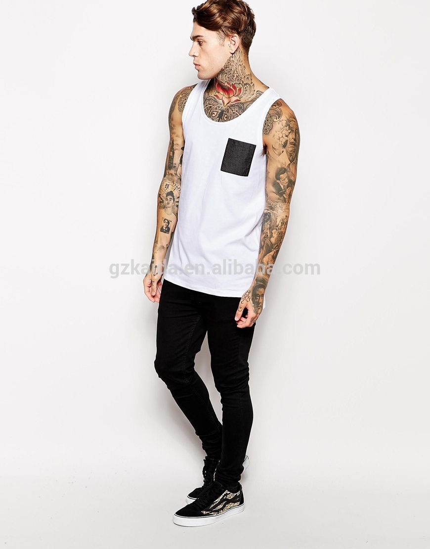 New 2015 fashion workout plain white tank tops mens with pocket tank tops fit muscle mens tank
