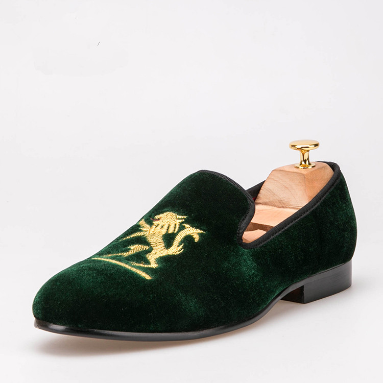 loafers men motif green velvet slippers shoes US size 6-13 free shipping