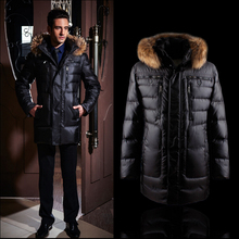Black high quality business casual raccoon fur with a hood male long design down coat