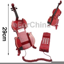 Fashionable Unique Red Violin Style Phone Home-use Wired Telephone with Holder