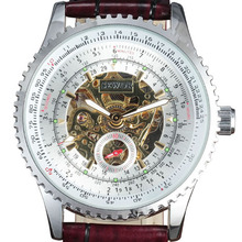 2014 valentine’s day new arrival Stock Clearence MEN Casual Mechanical Wrist Watch BROWN Leather Scale Face Clock free shipping