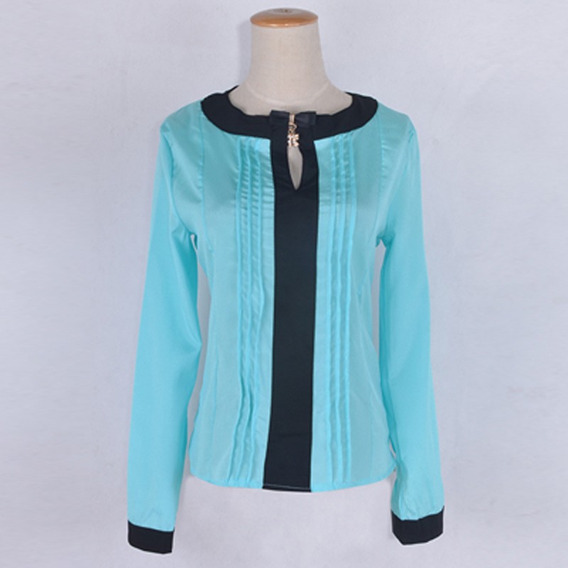 Blouse-2015-Summer-Style-Casual-4-Colors-Chiffon-Long-sleeve-Contrast-Color-Patchwork-Bow-Hollow-out