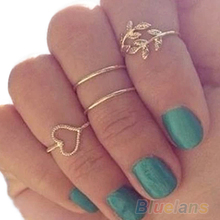 4PCS/Set Rings Urban Gold Plated Crystal Plain Cute Above Knuckle Ring Band Midi Ring