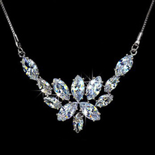 Marquise-cut Swiss CZ Zircon Stone Bridal Wedding Jewelry Accessories Fashion Pendant Necklace in White Gold GP Top Quality