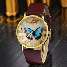2015 New Lady Womens Fashion Butterfly Style Leather Band Analog Quartz Wrist Watch Gift Dave