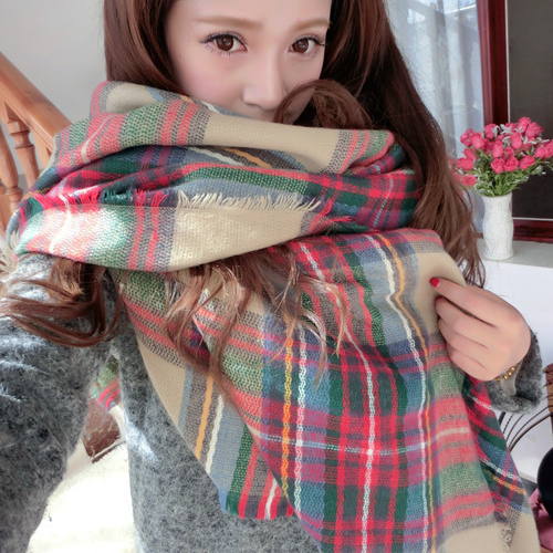 2016 Lady Women Cozy Mini Blanket Oversized font b Tartan b font Scarf Shawl Plaid 8OD2