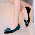 2017 Spring Hot Fashion Velvet Pointed Toe Women Flats Buckle Upper Genuine Leather Lining Ladies Casual