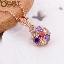 BAMOER Luxury 18K Gold Plated Pendant Necklace with Colorful Zircon For Women Party Jewelry JIN012