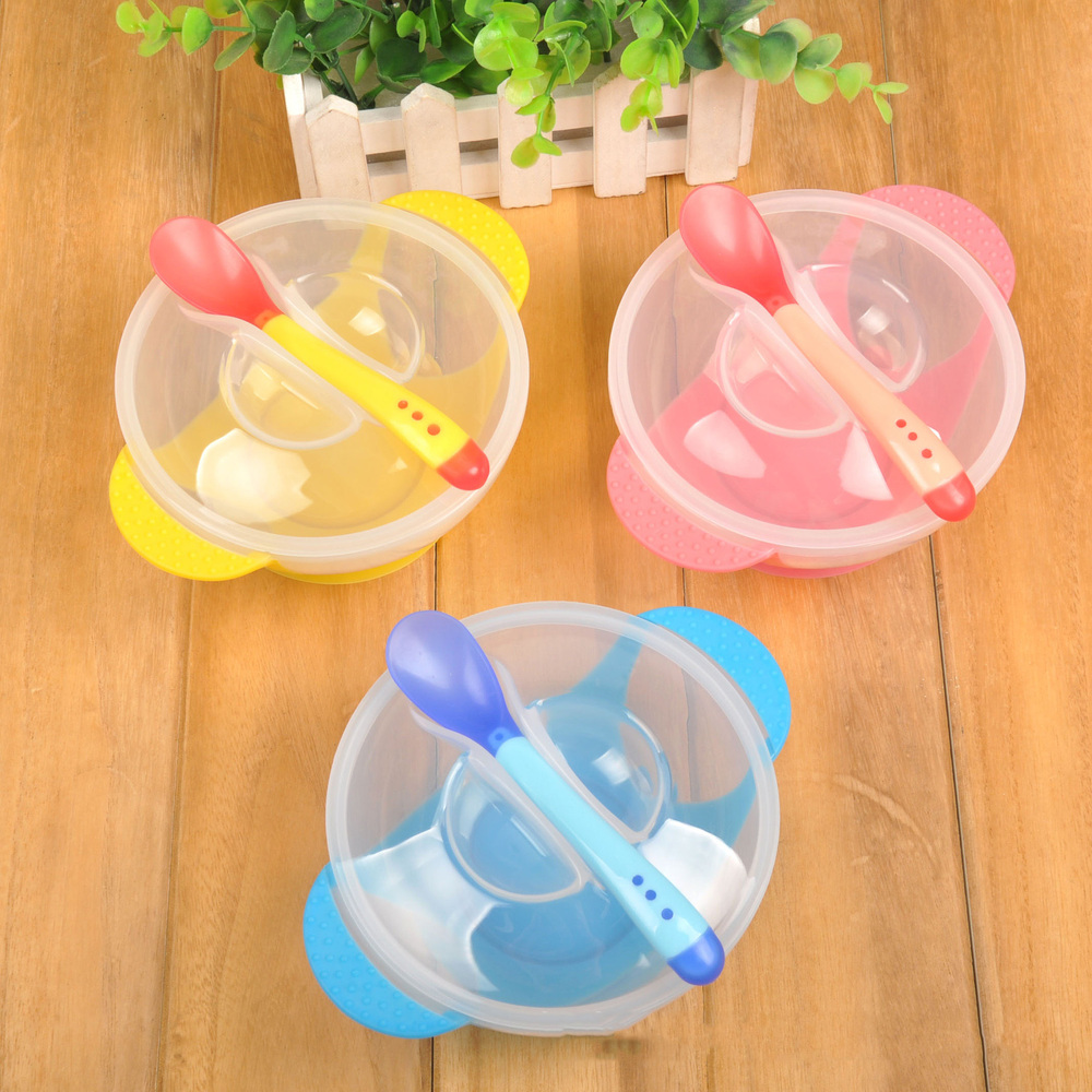 Гаджет  1 Set Baby Suction Cup Bowl Temperature Sensing Spoon and Cover Slip-resistant Solid Feeding Set for Learnning Dishes None Детские товары