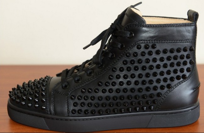 Genuine leather rivets spiked black gommini high top casual red ...