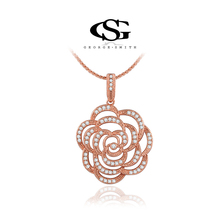G&S Brand Christmas Gift Fashion Jewelry Rose Gold Plated Crystal Rose Necklace Long Necklace For Women  2014 Free Shipping