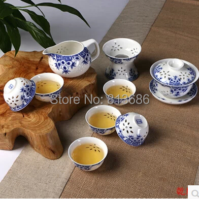 New Design Traditional Chinese Porcelain Tea Set with 1pc Gaiwan 1pc Tureen 6pcs Tea Cup