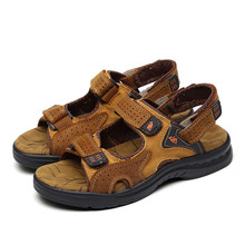 2016 Male Summer Shoes Fashion Men’s Beach Sandals Men Genuine Leather Slippers Open Toe Vertical Breathable Hole Shoes