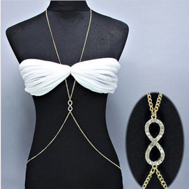 2014 N291 lucky 8 body chain necklace New Arrival sexy gold planted body chain free shipping