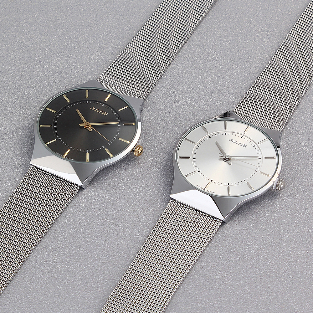 2015 JULIUS Brand Stainless Steel Band Analog Display Quartz Men Wristwatch Ultra Thin Dial Luxury Men
