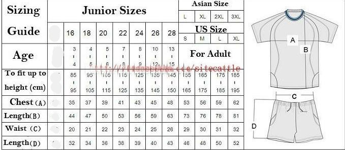 adult&children jerseys size chart