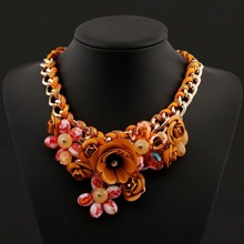 PINK Necklaces Pendants Hot Sale Brand ZA Big Resin Crystal Flower Luxury Vintage Choker Statement Necklace