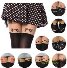 2015 New Fashion Black Eiffel Tower Cat Tail Patchwork Totoro Velvet Tattoo Women Tights Pantyhose Sexy