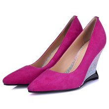 Fashion brand wedges high heel platform party shoes genuine leather pointed toe casual women pumps High quality ladies shoes