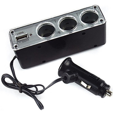 12V 3 Way Car Cigarette Lighter Power Spliter Sockets USB DC Adapter Charger 4J8H