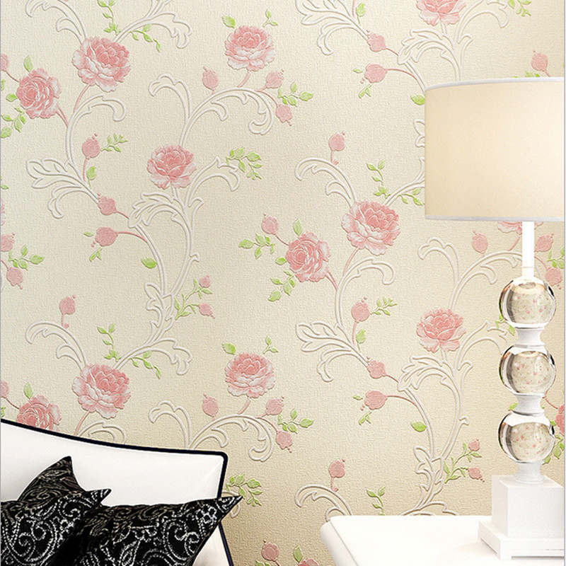 living room covered with non-woven wallpaper background wall 3D stereo wallpaper romantic flowers factory direct