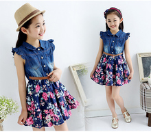 HOT Teenage Girls The New Summer Denim Floral Dress dresses girls kids 10 years baby girl clothes children vestidos infantis