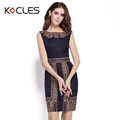 YZXH 2016 Women Summer Vintage Elegant Modest Slim Wrapped Cotton Embroidery Print O Neck Sleeveless Work