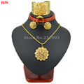 Cooper plataed Ethiopian Jewelry 22k Gold Plated Pendant Chain Earring Ring Big Bangle African Wedding sets