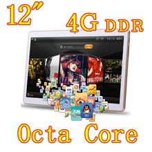 12 inch 8 core Octa Cores 1280X800 IPS DDR 4GB ram 32GB 8.0MP 3G Dual sim card Wcdma+GSM Tablet PC Tablets PCS Android4.4 7 9