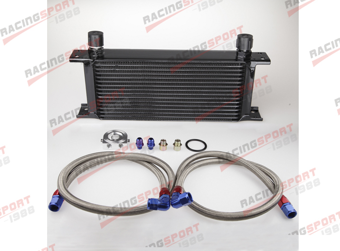 Universal Mocal style Engine transmission Oil Cooler kit 16 row 10AN Black filter Relocation Kit