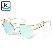 High Quality Fashion Inspired Unique Steampunk Round Sunglasses Women Coating Sunglasses Men Retro Glasses Oculos de sol Q230