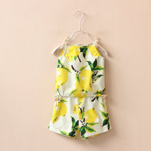 Wholesale(5sets/lot) 2016 summer Fruit lemon floral print sleeveless t-shirt+ shorts clothes set for age 2-7 child girl