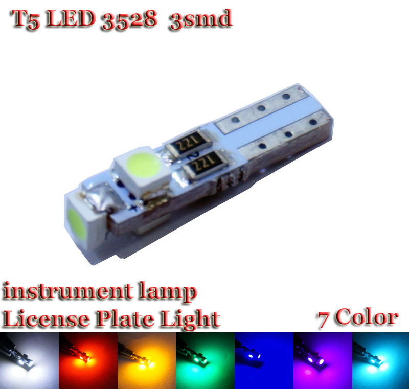 5 pieces X Car Auto LED T5 3 led smd 3528 Wedge LED Light Bulb Lamp