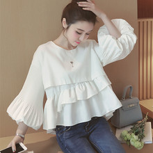 Women Tops and Blouses New Fashion 2016 Korean Style Ladies Lantern Sleeve Cute Ruffle Blouse