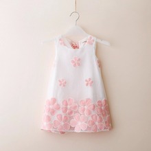 Fashion Girls Rara Dress of Yellow&Pink for 2 3 4 5 6 7 8 Years Kids Summer Floral Sleeveless Organza Dresses Of Children Girl