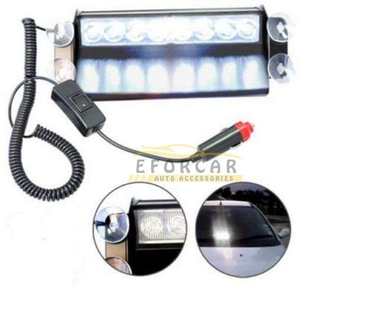 8-LED Emergency Vehicle Dash Warning Strobe Flash Light White (1)
