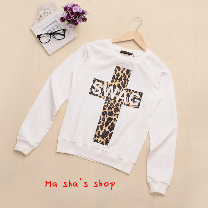 2014 Woman Hoody Spring Autumn Sportwear Casual Leopard Letter Corss Print Long Sleeves Sweatshirt Woman Hoodies S-XL 8091