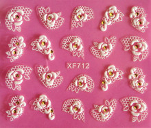 Europe beauty white flower rose lace carved 3D nail art stickers 3D nail stickers tools