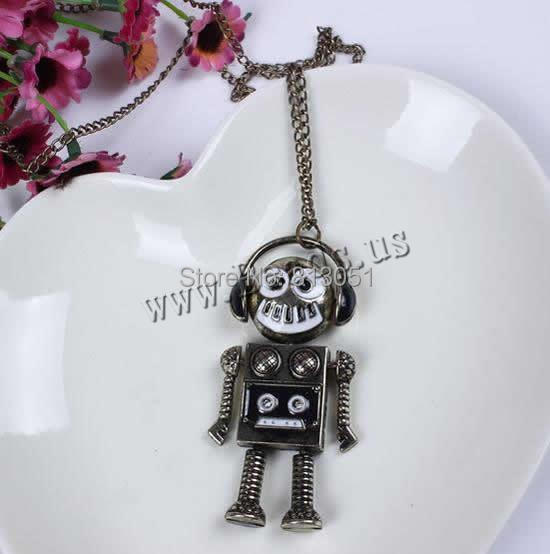 Free shipping!!!Zinc Alloy Sweater Chain Necklace,Fashion Jewelry in Bulk, with iron chain, Robot, antique bronze color plated