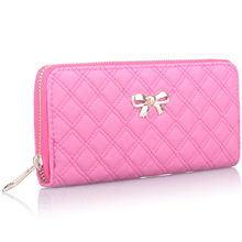 Women Famous Brand Luxury Leather Long Walet Female Girl Woman One Zipper Plaid Thread Wallet Purses Portefeuille Femme gw0145