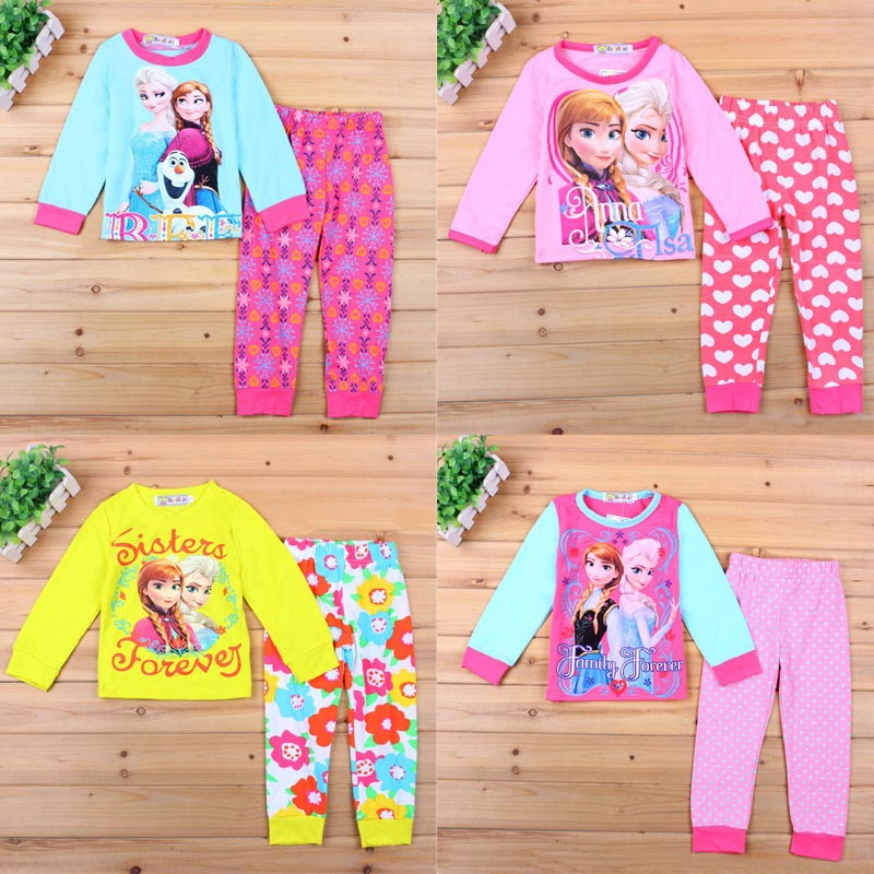 2015 Brand Character Elsa Pajamas Set Baby Girls Cute Cotton Sleepwear Pajamas Set Children Kids Pijama