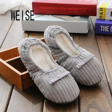 WEISE Free shipping Hot Selling Winter Women Home Slippers For Indoor Bedroom House Soft Cotton Warm Shoes Adult Guests Flats
