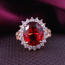 GALAXY New Trendy Red Crystal Ruby Wedding Rings For Women Fashion 18K Rose Gold Plated Engagement